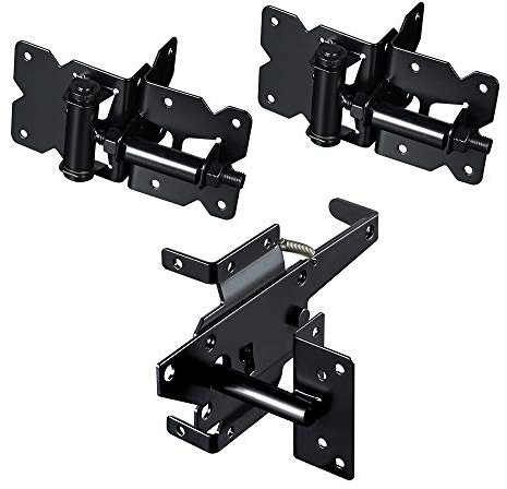skysen Selbstschließendes Vinyl-Zaun-Scharnier und Riegel-Hardware-Kit aus Edelstahl, 2 Scharniere und 1 Riegel (Einzeltor-Set)