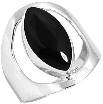 Jeweloporium 925 Silber Ringe für Damen Größe 62(19.7) Real Schwarzer Onyx Edelstein Solitär Silber Ringe Halloween Geschenk Kostüm Schmuck