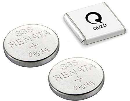 Bundle of 2 x Renata 335 Watch Battery 1.55v SR512SW + Quzo Belgian Chocolate - Official Renata Watch Batteries