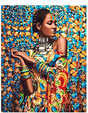 YUXAOYFAK Peinture par Numéro Femme Africaine Numérique Peinture l'huile avec Pinceaux Peinture Décoration Murale Tableau À Peindre Toile pour Adultes Enfant 16 * 20 Pouces