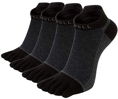 VWELL Cotton Toe Socks Five Finger Socks No Show Crew Athletic Running Socks 4 Pairs,Size 7-11