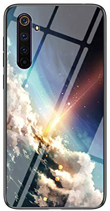 Funda para Realme 6 Pro Cubierta de Cristal Degradado de Color Caja de Vidrio Templado Case Cover para Realme 6 Pro (Brillante Estrellado)