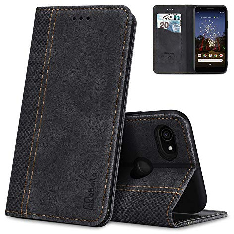 AKABEILA Case for Google Pixel 3A Premium Leather Flip Wallet Case with Magnetic Closure Kickstand Card Slots Folio Phone Case Cover Shockproof Black
