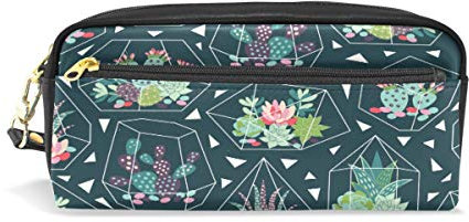 HMZXZ RXYY Federmäppchen Succulents Kaktus Kakteen Blumen- Blumen für Student Groß Kapazität Reißverschluss PU Leder Mäppchen Schreibwaren Kosmetik Makeup Tasche für Mädchen Jungs Frauen