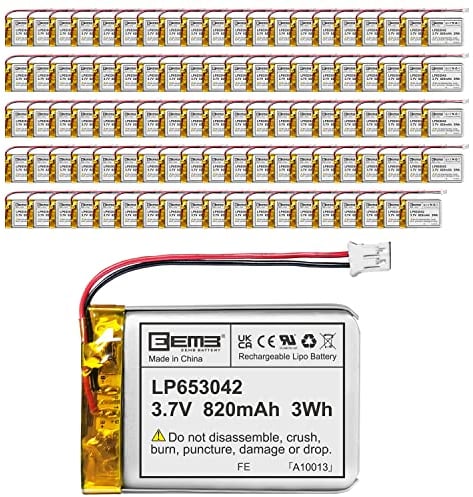 EEMB Lithium Polymer Akku 3,7 V 820mAh 653042 Wiederaufladbarer Lipo-Akku mit JST-Anschluss für VXI Blue Parrott – bestätigen Sie die Polarität des Geräts und des Anschlusses vor dem Kauf(100)