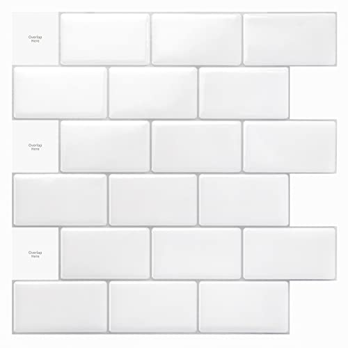 Art3d 10 Stück 30,5 x 30,5 cm Fliesenspiegel Selbstklebend Küche Klebefliesen Küche Bad Strahlendes Weiß
