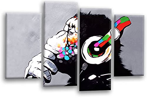 LR DJ Monkey Banksy Canvas Wall Art Prints Framed Large Split Graffiti Pictures