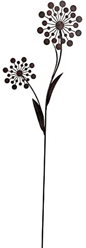 ETC dekorativer ausgefallener Gartenstecker Motiv stilisierte Pusteblume 2- dimensional Metall schwarz-braun mit 1 Blüte oder 2 Blüten (2 x Pusteblume)