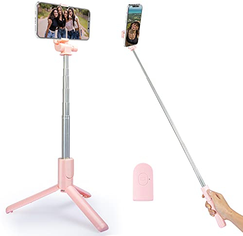 Selfie Stick,Selfie Stick Extensible con Control Remoto inalámbrico, Soporte para teléfono con trípode para grabación de Video en Vivo Compatible con iPhone 13 Pro Max/12 Pro Max/11,Galaxy S21,Rosado