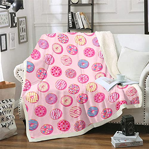 Homemissing Schokolade Donut Flanell Fleecedecke Skurrile Dessert Drucken Decke 150x200cm für Schlafsofa Couch Dekor Hell Kawaii Rosa Kuscheldecke Wohndecke