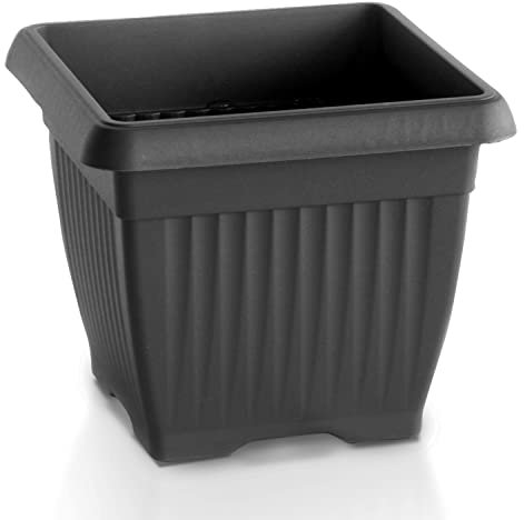 IMJ-Global Vaso Fioriera per piante Fiori TERRA H13 da interno esterno Quadrato Nero 1,7 Litri 15x15x13 cm design Classico in plastica da balcone Grigio Antracite