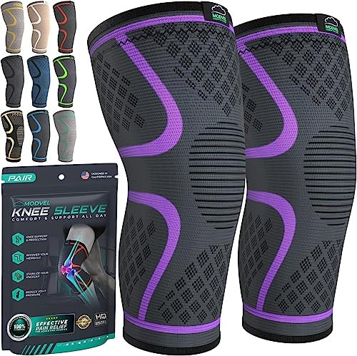 MODVEL Ginocchiera, 2 Tutore a Compressione per uomo e donna, Tutore per il fascia ginocchio per sportiva, palestra, ginocchiere Ortopedica supporto per recupero lesioni Menisco, Sollievo Dolori (XS)