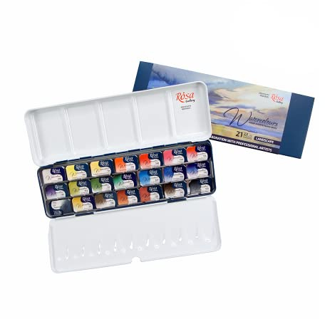 Rosa Gallery Landscape Professional Aquarellfarben-Set, 21 Wasserfarben à 2,5 ml, Hohe Lichtechtheit Farben Kit für Künstler, Erwachsene, Leichtes und tragbares Metallgehäuse