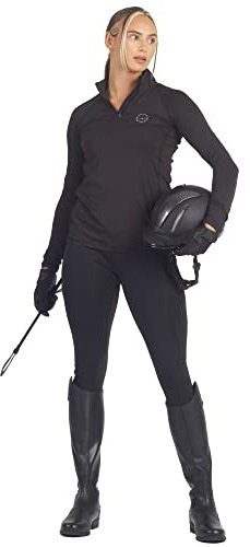 Reitleggings / Strumpfhose für Damen, matt, Silikongriff, mit Handytaschen, Premium-Strumpfhose, Reithose, Schwarz , 30