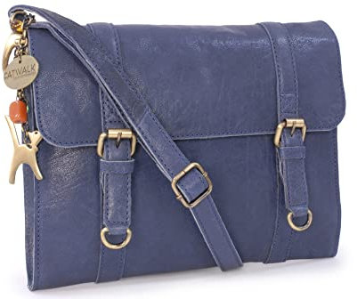 Catwalk Collection Handbags - Damen Leder Umhängetasche - Crossbody Bag/Handtasche Klein - Verstellbarer Abnehmbarer Schultergurt - AMY - Blau