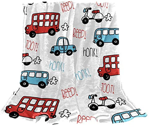 Fleece-Überwurfdecke mit Piep-Bus- und Auto-Muster, für Couch, leicht, flauschig, Plüsch