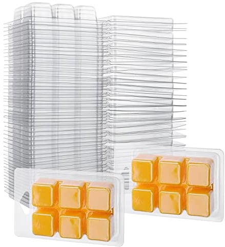 Aselected Wax Melt Molds 100 Pcs 6 Cavity Resuable Clear Plastic Clamshell Mould Cube Tray for Candle Making and Soap Wax Melts Boxes(Square Shape)