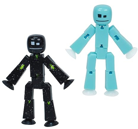 Zing StikBot – Comprend 2 StikBots – Figurines d'action et accessoires de collection, animation Stop Motion, à partir de 4 ans (bleu glacier + noir brillant)