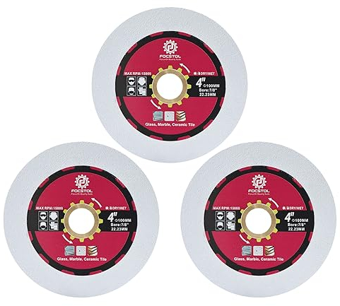 FOCSTOL Diamant Glas Trennscheibe 100mm - Diamant Sägeblatt Schneiden und Schleifen für Glas Jade Kristall Weinflasche mit Bohrung 22,23mm x 20mm x 15,875mm Packung mit 3