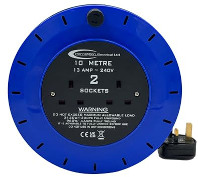 2 Way Socket Cable Reel 10 Metres Extension Lead 240 Volts 13 Amps with Thermal Cut Out Extension Lead Reel
