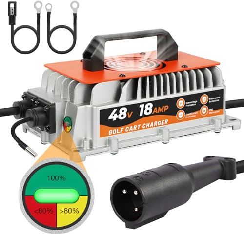 Club Car - Chargeur de batterie pour chariot de golf 48 volts, 1250 W, 3 à 6 heures de charge complète, câble de 3 m avec charge de truc, pour batterie plomb-acide