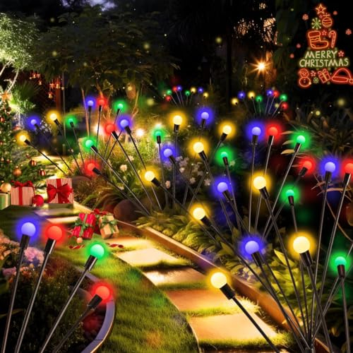 2 Stück Weihnachtsdeko Aussen, 6 LED Weihnachtsbeleuchtung Außen Weihnachten Deko Lichterketten Glühwürmchen Lichter Solar Außen Lichterkette Weihnachten Gartenbeleuchtung Solarlampen für Außen Garten