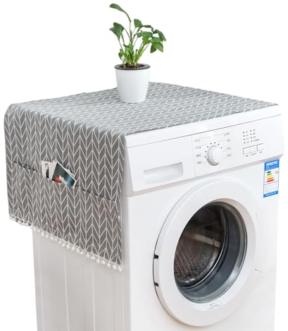 Ikosora Housse de protection antidérapante pour lave-linge et sèche-linge, avec poches de rangement latérales, housse antidérapante pour réfrigérateur, four, lave-vaisselle, appareils de cuisine