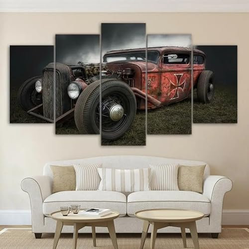 3D Wandaufkleber Kunst Malerei,moderne bilder wohnzimmer mit rahmen,kunstdruck auf leinwand,xxl bilder auf leinwand Oldtimer,leinwanddrucke 5 panels,5 stück leinwand bilder 150x80cm