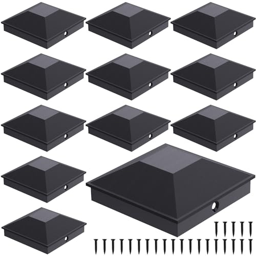 Goovilla 4x4 Post Caps Black(Actual 3.5 x 3.5), 12 Pack Fence Post Caps with 24 Screws and Easy Installation, Sturdy Waterproof Plastic Deck Post Caps with Frosted Finishing Touch, Protect Wood Post
