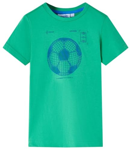 Kinder T-Shirt mit Fußball-Aufdruck Rundhals Kurzarm Shirt Kindershirt Grün 140