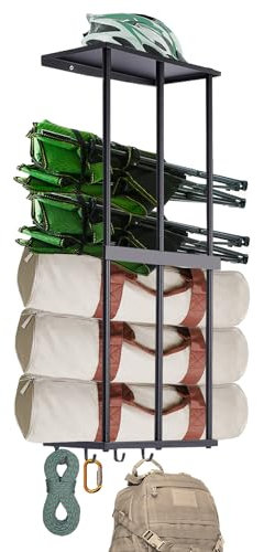 Gavinjitao Camping Chair Rack for Garage Storage, Metal Camping Chair Storage Wall Mount Beach Chair Umbrella Storage Holder with 4 Hooks for Garage Organizer