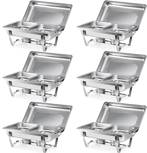 CREWORKS 6 Pièces Chafing Dish Buffets Chauffants 9L Rectangulaire GN1/2 Demi Bac ×2 en Acier Inoxydable