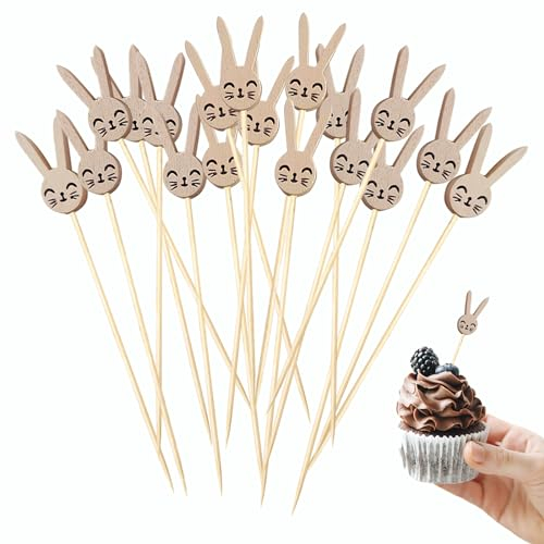 100 Stück Oster-Cocktailspieße, 11,9 cm lang, langohrig, Hase, Bambus-Essenspieße, Zahnstocher, Spieße für Vorspeisen, Getränke, Cupcakes, Obst, Ostern, Babyparty, Geburtstag, Party, Dekoration