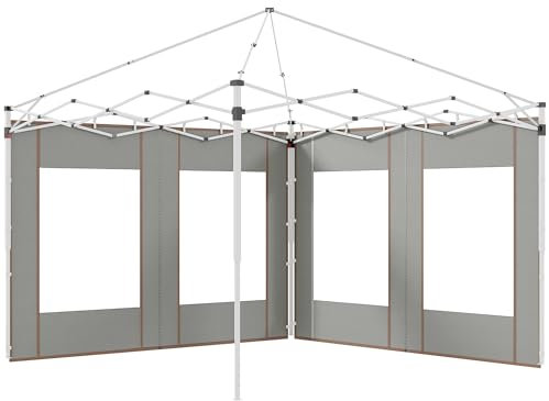 Outsunny Pavillon-Seitenteile mit Türen und Fenstern mit Reißverschluss, für 3 x 3 m oder 3 x 6 m Pop-Up-Pavillon, 2 Stück, Ersatzseiten, Grau