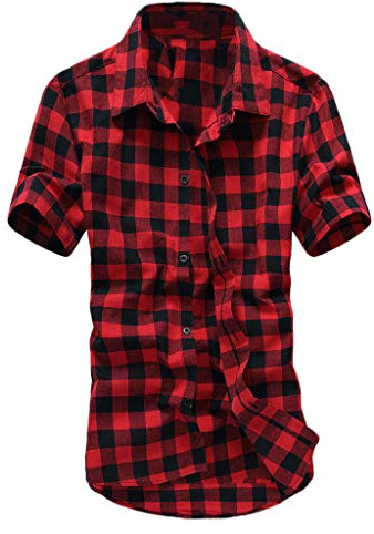 Chemise hawaïenne à manches courtes pour homme - Noir et rouge - Chemise à carreaux - Col rabattu - Coupe droite - Chemise de loisirs - Chemise d'été infroissable, rouge, XXXL