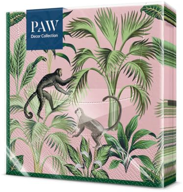 PAW - Servietten 3-lagig (33 x 33 cm) I 20 Stück I Perfekt für Geburtstage, Partys, Hochzeiten, Kommunion und Feiern I Tischdeko Bunte Papierservietten - Affen Dschungel Fauna & Flora I Monkey Fun