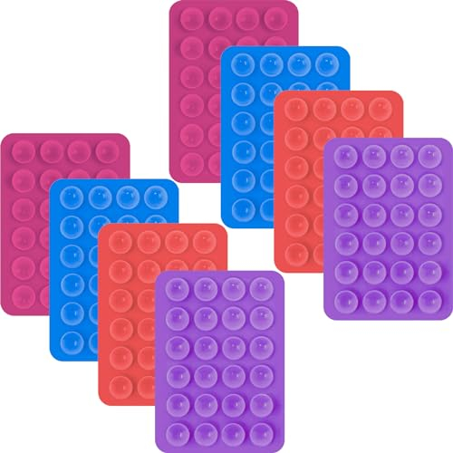 Aswewamt 8 Pcs Silicone Suction Cup Phone Holder, Anti-slip Mobile Phone Holder Mat, Purple Rose Red Blue