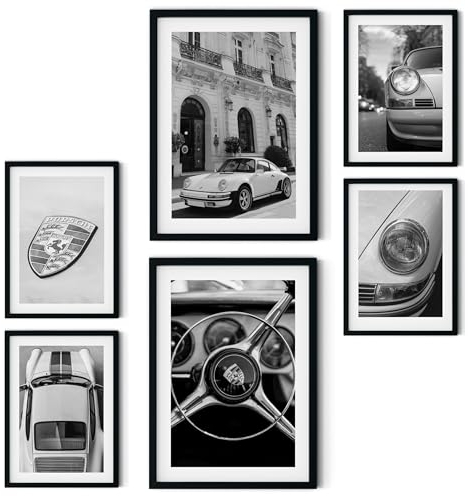 MJ-GRAPHICS® - Mood Poster Set Porsche Vintage - Wohnzimmer Deko Schlafzimmer Büro Kinderzimmer - Porsche Wandposter - 2xA3 & 4xA4 Art Kunstdruck - Luxusauto, Mode Fashion, Vintage - ohne Rahmen