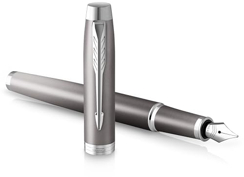 PARKER IM Writing Rituals Fountain Pen, Grey Finish with Gradient, Chrome Trims, Fine Nib, Blue Ink, Gift Box