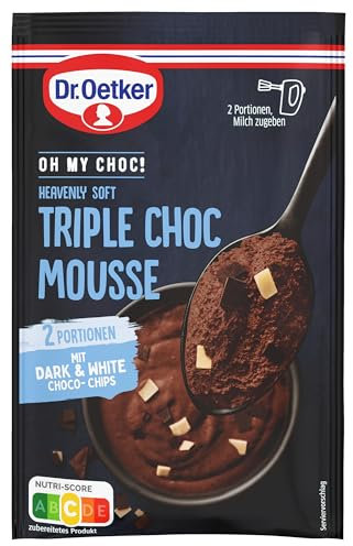 Dr. Oetker OH MY CHOC! Heavenly Soft Triple Choc Mousse | Mousse Schokolade | Mousse au Chocolat: 70 g Cremepulver für Schokoladenmousse mit Choco-Chips