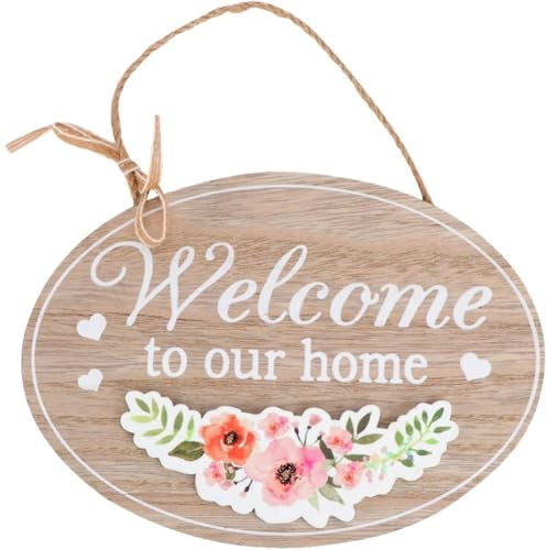 Baokuan Welcome House Number Wooden Welcome Sign - Rustic Wall Hanging Home Decor Sign Retro Lavender Wreaths for Front Door Welcome Wreath Sign Signage