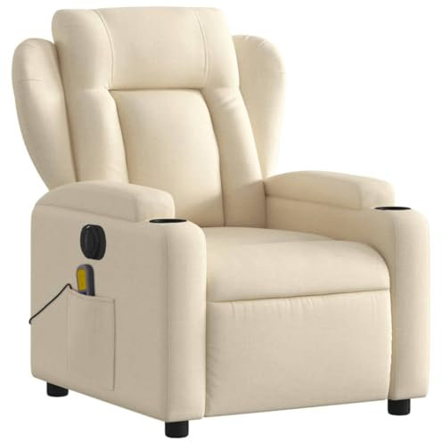 KOIECETA Massagesessel Sessel Elektrisch Relaxsessel mit Liegefunktion Vibrationsfunktion TV Sessel Fernsehsessel Liegesessel Ruhesessel für Wohnzimmer Creme Stoff