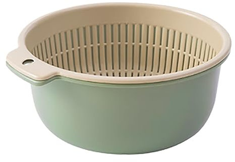 Fruits Légumes S Er Basket, Ng Rond Double Couche 2 en 1 Fruits Légumes Cuisine Passoire Bol Ensemble pour Lavage Drain Plastique Couches Cuit (Vert nordique)