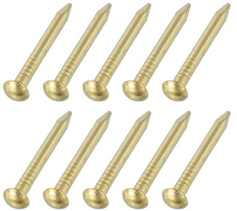 sourcing map 100Pcs Small Hardware Nails, 2 x 20mm Brass Round Head Nail Common Finishing Nail for Household Woodworking Picture Hanging DIY Projects, Gold