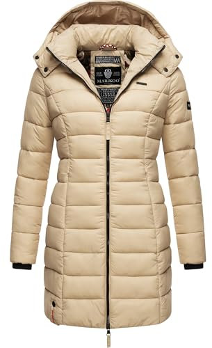 MARIKOO Damen Langer Wintermantel Warmer Steppmantel mit Abnehmbarer Kapuze Abendsternchen Beige Gr. 5XL