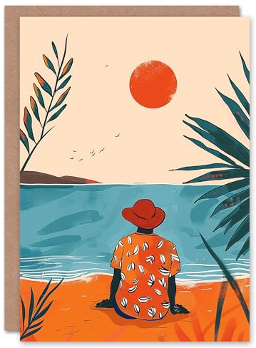 Artery8 Watching Summer Sunset Tranquil Seaside Beach For Him Man Holiday Card