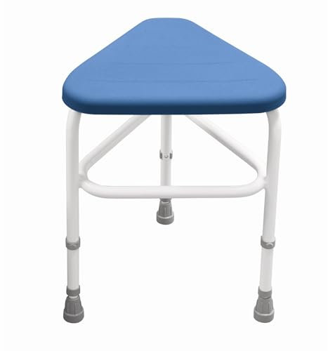 Millercare Corner Shower Stool with Seat - Height Adjustable Triangular Shower Stool - Sturdy & Non-Slip Design for Maximum Safety - Heavy Duty Mobility Aid for Elderly or Disabled | Blue & White