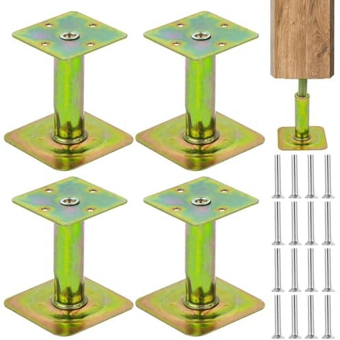 Support Poteau Bois Réglables 100-130 mm, 4 Pièces Supports de Poteau en Acier Galvanisé, Pied de Support pour Clôtures, Abris, Terrasses, Carports, Pergolas, Tonnelles de Jardin