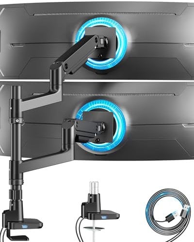 ARES WING Soporte Monitor Doble Brazo para Pantallas 17-49 Pulgadas, Muelle de Gas Altura Ajustable Inclinar Girar y Extender Brazo, Peso 2-20kg, VESA 75/100