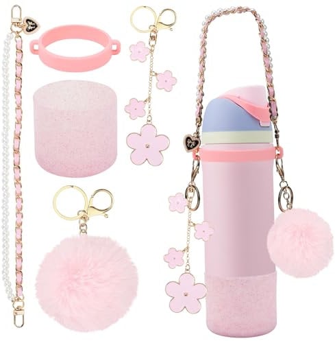 Compatible with Owala Bottle Accessories Durable Silicone Boot Handle Comaptible with Owala Bottles 24oz or 32oz Stylish Charms Strap for Personalized Touch Rubber Bottom
